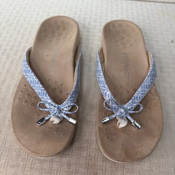 Vionic Bella Blue & White Patterned Women's Thong Sandals Size 7 slide-On - Picture 1 of 7